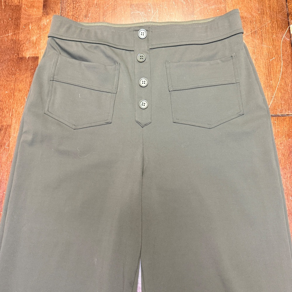 Halara Daystretch Wide Leg Pants Women M Tall Green High Waisted Button Detail - Picture 2 of 10